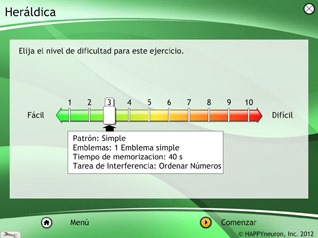 Sample of detailed control panel for selecting difficulty level